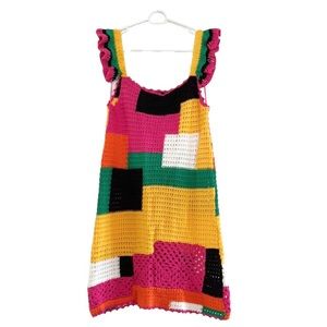 Zara Limited Edition Color Block Crochet Mini Dress Size Small